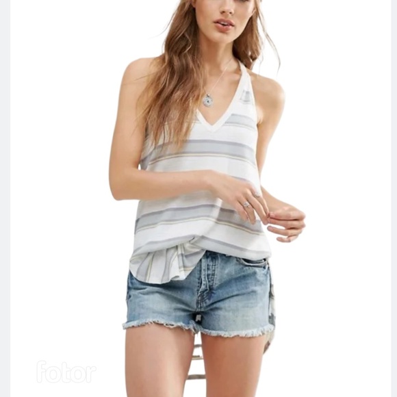 Free People Tops - We the Free Free People Loui Striped Tank Tunic In White and Blue Size Small